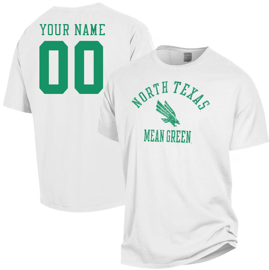 Custom North Texas Mean Green Name And Number Tshirts-White